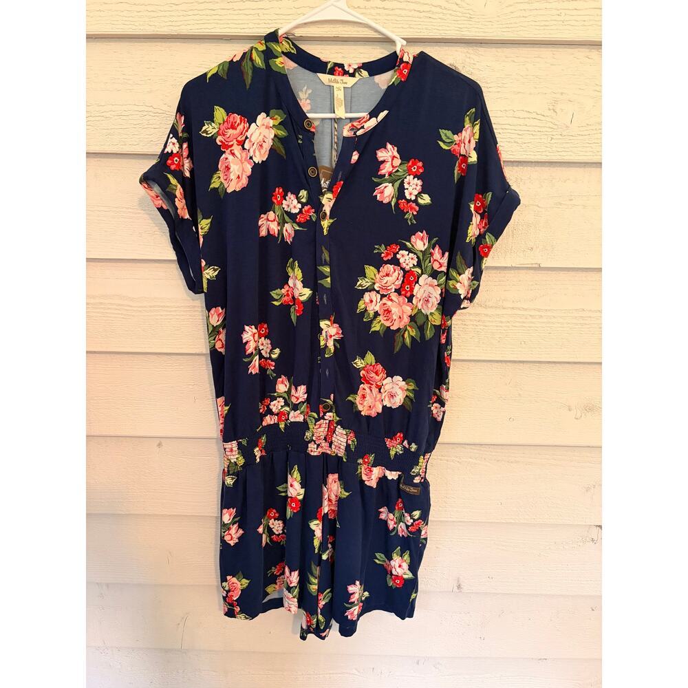Matilda Jane Navy Floral Button Front Romper Medium NWT Boho - Picture 3 of 8